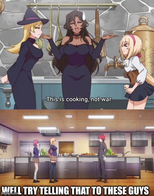 food wars | WELL TRY TELLING THAT TO THESE GUYS | image tagged in anime,funny,food wars | made w/ Imgflip meme maker