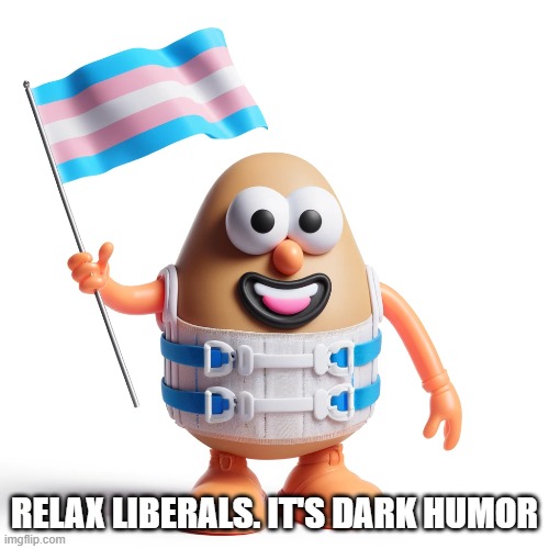 Mr.potatoetrans | RELAX LIBERALS. IT'S DARK HUMOR | image tagged in ai | made w/ Imgflip meme maker