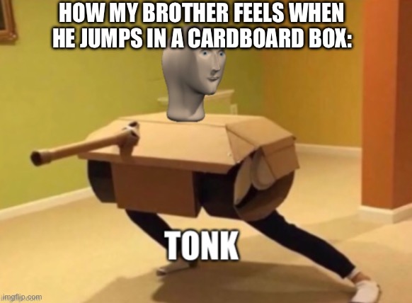 Tonk | HOW MY BROTHER FEELS WHEN HE JUMPS IN A CARDBOARD BOX: | image tagged in tonk | made w/ Imgflip meme maker