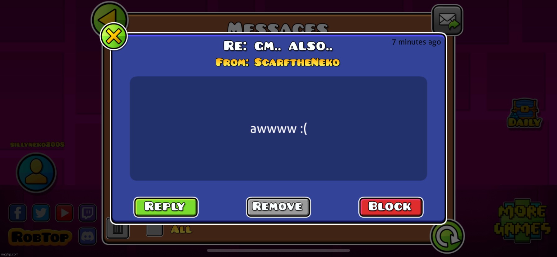 Context: I told her that Asriel deleted. Thats not the good “aww” she says whenever i hug her | made w/ Imgflip meme maker