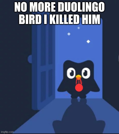Duolingo bird | NO MORE DUOLINGO BIRD I KILLED HIM | image tagged in duolingo bird | made w/ Imgflip meme maker