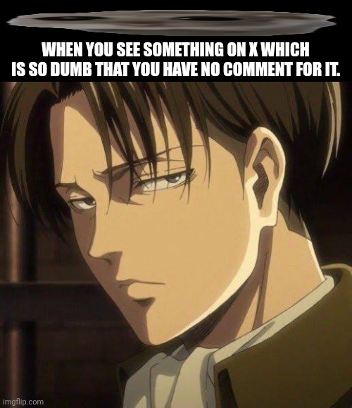 WHEN YOU SEE SOMETHING ON X WHICH IS SO DUMB THAT YOU HAVE NO COMMENT FOR IT. | image tagged in memes,levi,staring | made w/ Imgflip meme maker