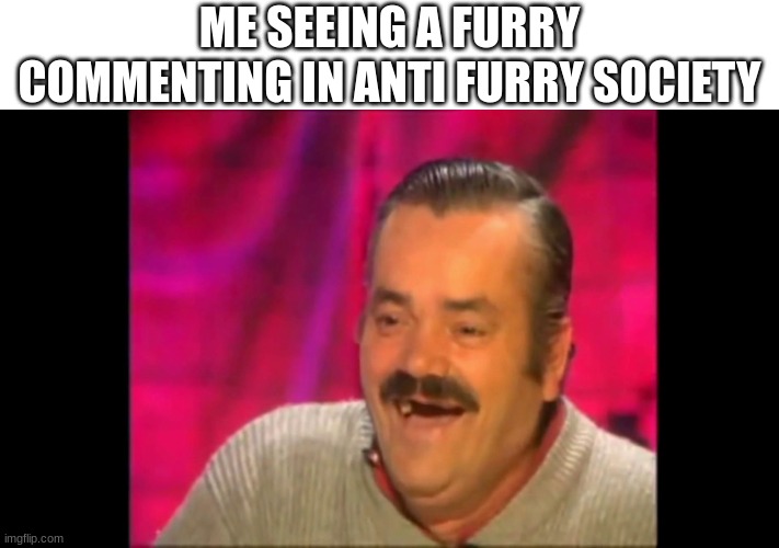 Spanish laughing Guy Risitas | ME SEEING A FURRY COMMENTING IN ANTI FURRY SOCIETY | image tagged in spanish laughing guy risitas | made w/ Imgflip meme maker