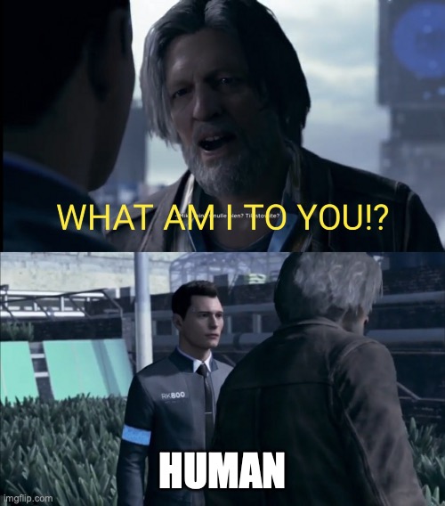 human | HUMAN | image tagged in what am i to you | made w/ Imgflip meme maker