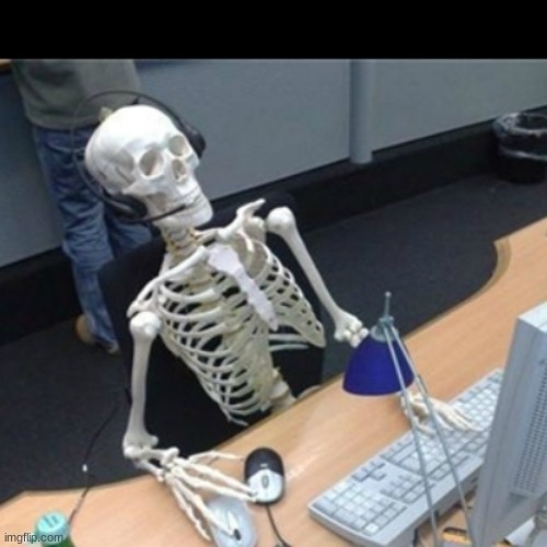Skeleton Waiting At Computer | image tagged in skeleton waiting at computer | made w/ Imgflip meme maker