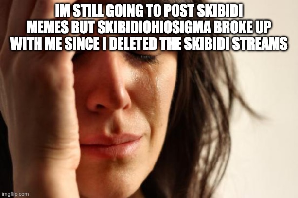 First World Problems | IM STILL GOING TO POST SKIBIDI MEMES BUT SKIBIDIOHIOSIGMA BROKE UP WITH ME SINCE I DELETED THE SKIBIDI STREAMS | image tagged in memes,first world problems | made w/ Imgflip meme maker