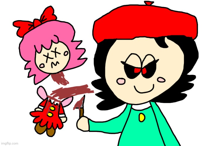 Adeleine.exe kills Ribbon and it is funny ?????? | image tagged in kirby,gore,blood,funny,cute,parody | made w/ Imgflip meme maker