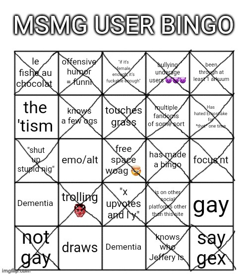 MSMG user bingo | image tagged in msmg user bingo | made w/ Imgflip meme maker