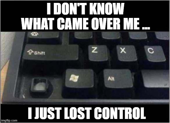 Computer Problems ! | I DON'T KNOW WHAT CAME OVER ME ... I JUST LOST CONTROL | image tagged in computer,lost control,bad pun | made w/ Imgflip meme maker