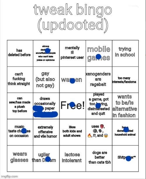 tweak bingo | image tagged in tweak bingo | made w/ Imgflip meme maker