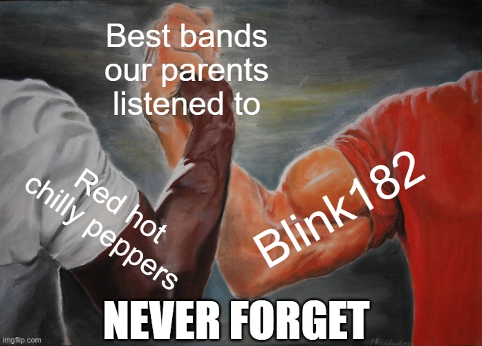 so... | Best bands our parents listened to; Blink182; Red hot chilly peppers; NEVER FORGET | image tagged in memes,epic handshake | made w/ Imgflip meme maker