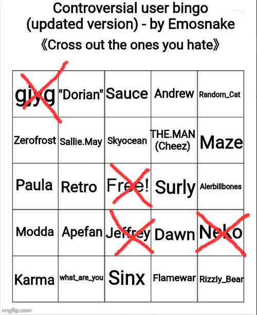 where’s red | image tagged in controversial user bingo updated version - by emosnake | made w/ Imgflip meme maker