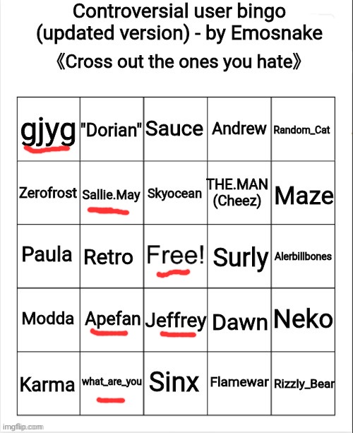 why do yall hate neko? | image tagged in controversial user bingo updated version - by emosnake | made w/ Imgflip meme maker