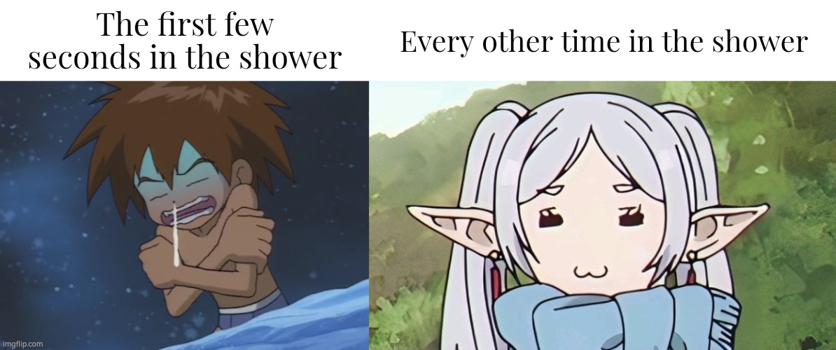 No matter very hot or not so hot, you still feel a cold feeling in the first few seconds by the shower. | Every other time in the shower; The first few seconds in the shower | image tagged in memes,funny,shower | made w/ Imgflip meme maker