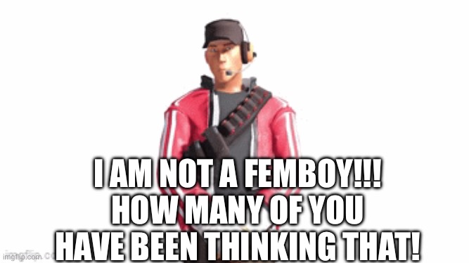 I’m kind of the opposite way around | I AM NOT A FEMBOY!!! HOW MANY OF YOU HAVE BEEN THINKING THAT! | image tagged in scout drip | made w/ Imgflip meme maker