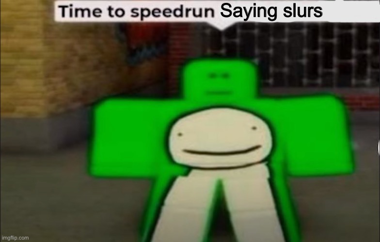 Time To Speedrun X | Saying slurs | image tagged in time to speedrun x | made w/ Imgflip meme maker