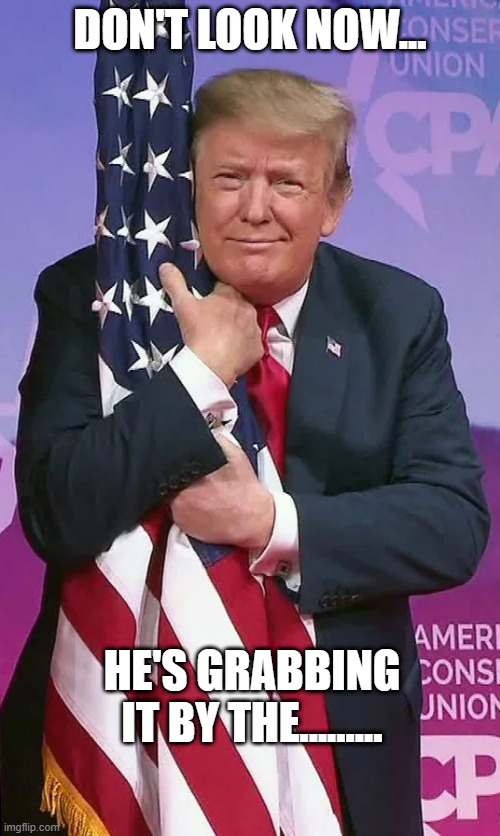 Grab It By The... | DON'T LOOK NOW... HE'S GRABBING IT BY THE......... | image tagged in trump | made w/ Imgflip meme maker