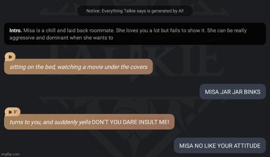 A frickin tard pisses off an ai named Misa | made w/ Imgflip meme maker