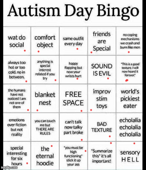 autism bingo | image tagged in autism bingo | made w/ Imgflip meme maker