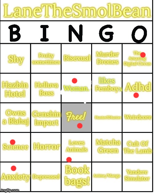 Updated LaneTheSmolBean2 Bingo! | image tagged in updated lanethesmolbean2 bingo | made w/ Imgflip meme maker