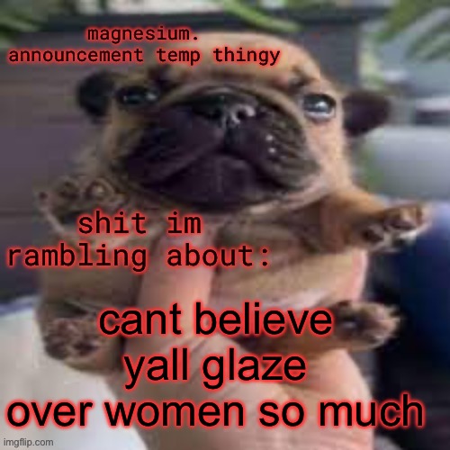 pathetic | cant believe yall glaze over women so much | image tagged in pug temp | made w/ Imgflip meme maker