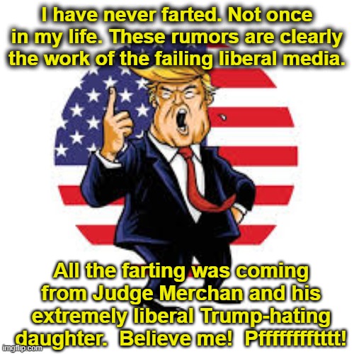 Trump's Odor | I have never farted. Not once in my life. These rumors are clearly the work of the failing liberal media. All the farting was coming from Judge Merchan and his extremely liberal Trump-hating daughter.  Believe me!  Pfffffffftttt! | image tagged in donald trump the clown,donald trump is an idiot,maga,right wing,nevertrump meme,deplorable donald | made w/ Imgflip meme maker
