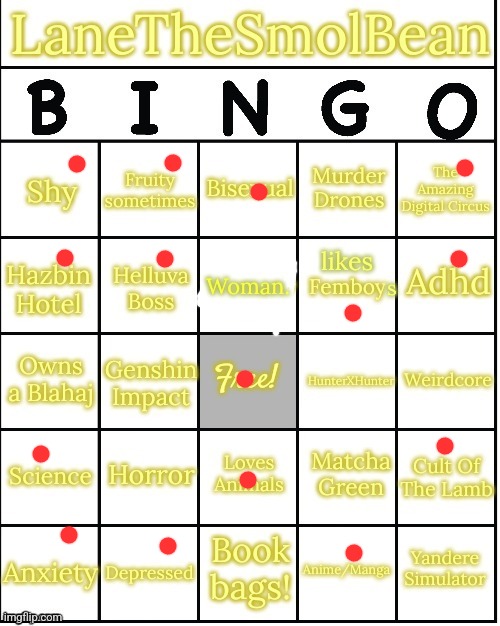 Updated LaneTheSmolBean2 Bingo! | image tagged in updated lanethesmolbean2 bingo | made w/ Imgflip meme maker