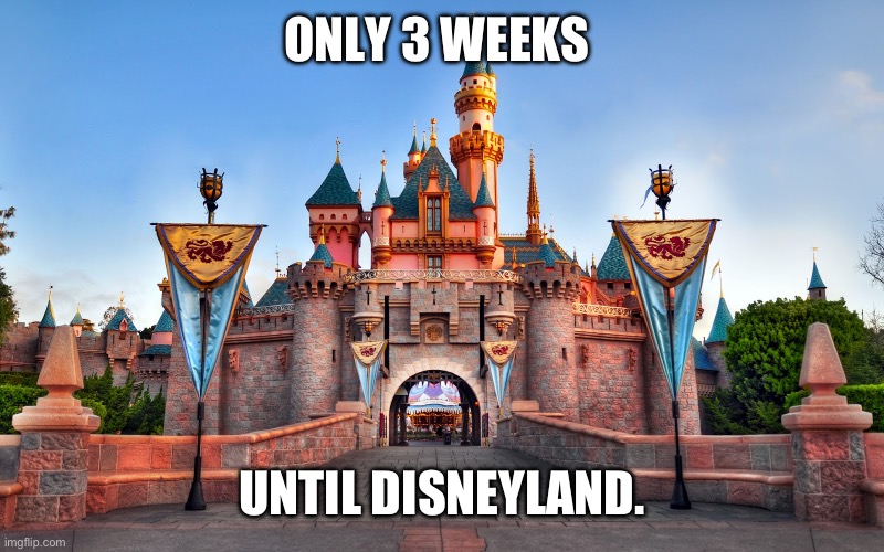 Only 3 Weeks Until Disneyland. | ONLY 3 WEEKS; UNTIL DISNEYLAND. | image tagged in disneyland | made w/ Imgflip meme maker