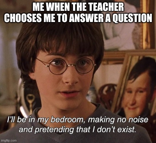 Harry Potter | ME WHEN THE TEACHER CHOOSES ME TO ANSWER A QUESTION | image tagged in harry potter | made w/ Imgflip meme maker