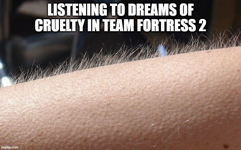 Team Fortress 2 | LISTENING TO DREAMS OF CRUELTY IN TEAM FORTRESS 2 | image tagged in goose bump,team fortress 2,tf2,music,why do i hear boss music | made w/ Imgflip meme maker