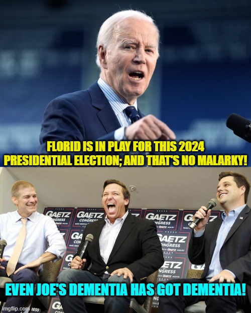 Got dementia? | FLORID IS IN PLAY FOR THIS 2024 PRESIDENTIAL ELECTION; AND THAT'S NO MALARKY! EVEN JOE'S DEMENTIA HAS GOT DEMENTIA! | image tagged in yep | made w/ Imgflip meme maker