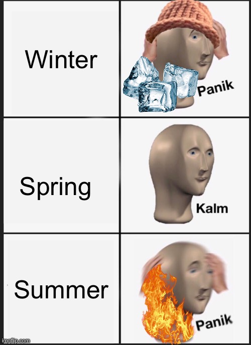 Panik Kalm Panik Meme | Winter; Spring; Summer | image tagged in memes,panik kalm panik | made w/ Imgflip meme maker