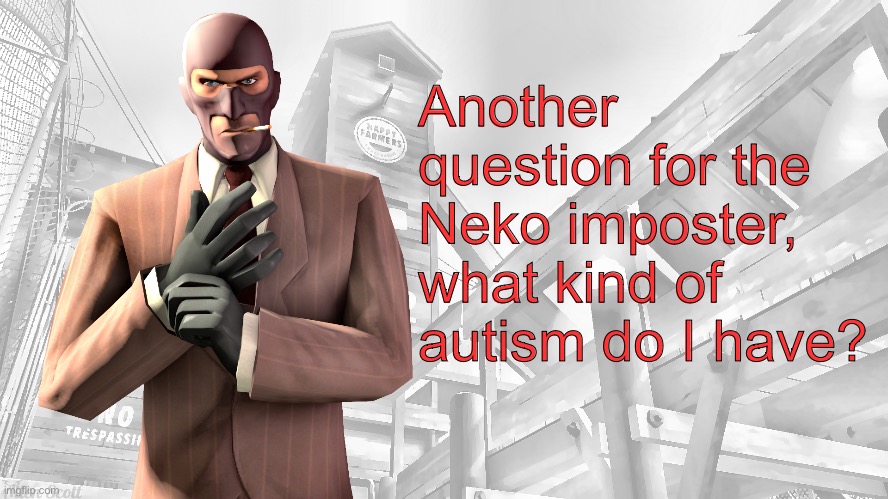TF2 spy casual yapping temp | Another question for the Neko imposter, what kind of autism do I have? | image tagged in tf2 spy casual yapping temp | made w/ Imgflip meme maker