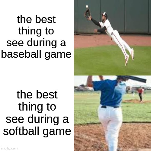 The best thing | the best thing to see during a baseball game; the best thing to see during a softball game | image tagged in baseball | made w/ Imgflip meme maker