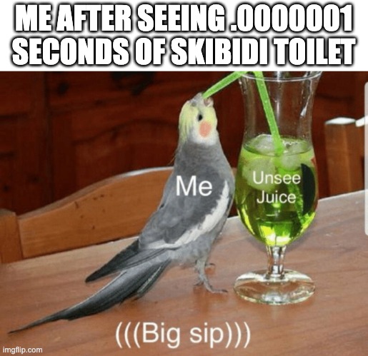 Unsee juice | ME AFTER SEEING .0000001 SECONDS OF SKIBIDI TOILET | image tagged in unsee juice | made w/ Imgflip meme maker