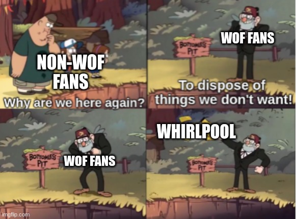 Gravity Falls Bottomless Pit | WOF FANS; NON-WOF FANS; WHIRLPOOL; WOF FANS | image tagged in gravity falls bottomless pit,wings of fire | made w/ Imgflip meme maker