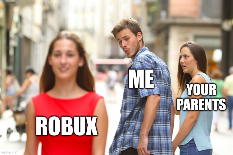 Robin | ME; YOUR PARENTS; ROBUX | image tagged in memes,distracted boyfriend | made w/ Imgflip meme maker
