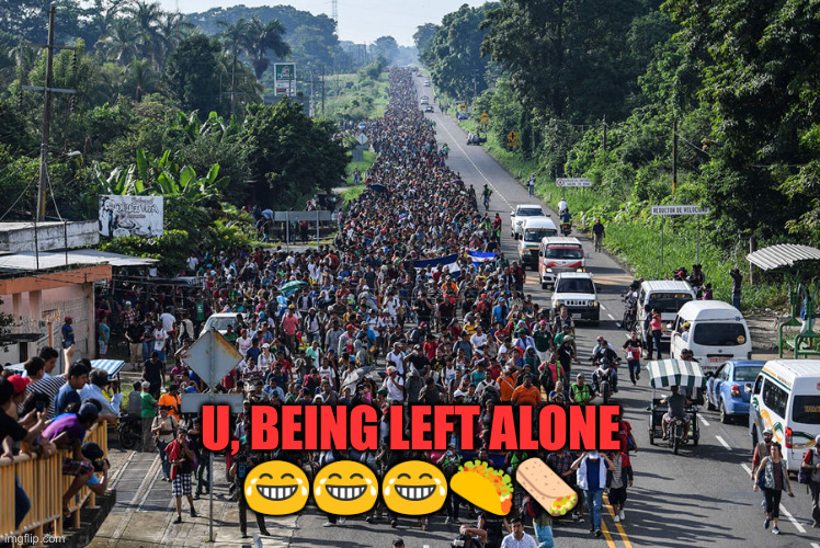 immigrant caravan | U, BEING LEFT ALONE
????? | image tagged in immigrant caravan | made w/ Imgflip meme maker