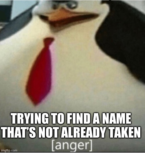 This is frustrating | TRYING TO FIND A NAME THAT’S NOT ALREADY TAKEN | image tagged in anger | made w/ Imgflip meme maker