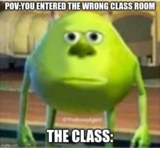 meme for school | POV:YOU ENTERED THE WRONG CLASS ROOM; THE CLASS: | image tagged in meme | made w/ Imgflip meme maker