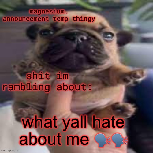 pug temp | what yall hate about me 🗣️🗣️ | image tagged in pug temp | made w/ Imgflip meme maker