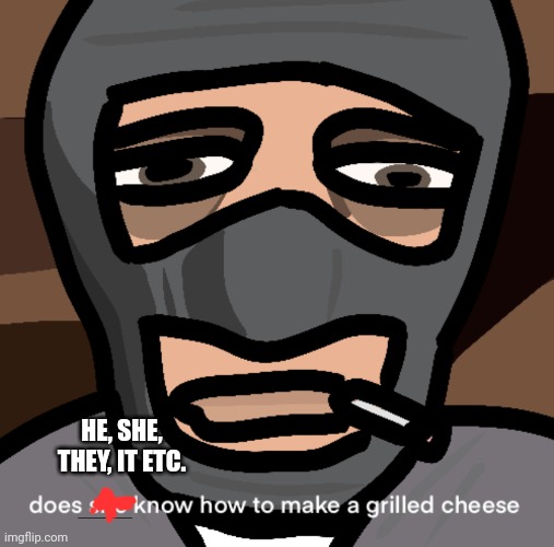 grilled cheese | HE, SHE, THEY, IT ETC. | image tagged in grilled cheese | made w/ Imgflip meme maker