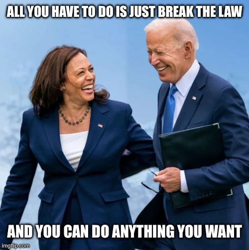 ALL YOU HAVE TO DO IS JUST BREAK THE LAW; AND YOU CAN DO ANYTHING YOU WANT | image tagged in libtards,liberal logic,liberal hypocrisy,stupid liberals,joe biden,kamala harris | made w/ Imgflip meme maker