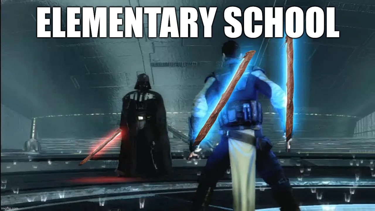 star war | ELEMENTARY SCHOOL | image tagged in starkiller on kamino with darth vader | made w/ Imgflip meme maker