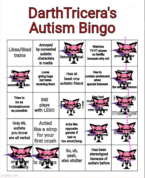 DarthTricera's Autism Bingo | image tagged in darthtricera's autism bingo | made w/ Imgflip meme maker