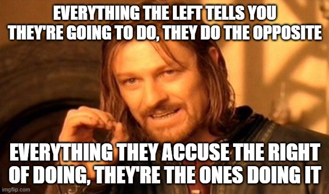 Two rules for understanding the Left/Democrats/Liberals | EVERYTHING THE LEFT TELLS YOU THEY'RE GOING TO DO, THEY DO THE OPPOSITE; EVERYTHING THEY ACCUSE THE RIGHT OF DOING, THEY'RE THE ONES DOING IT | image tagged in memes,one does not simply | made w/ Imgflip meme maker