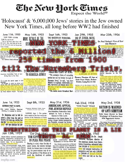 6 MILLION TIMES 6 MILLION DIED | NEW YORK TIMES reported the 6 Million# 258 times from 1900 till The Nuremberg Trials. EVERYTHING ON THIS PLANET IS A LIE
 THOTH  AL  KHEM | image tagged in holocaust,yiddish for burnt offering,oy vey,woe is me,facts are facts whether you like it or not | made w/ Imgflip meme maker