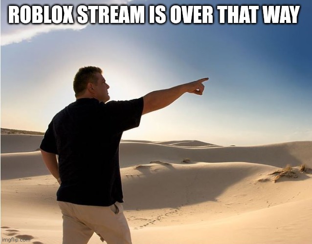 way over there | ROBLOX STREAM IS OVER THAT WAY | image tagged in way over there | made w/ Imgflip meme maker