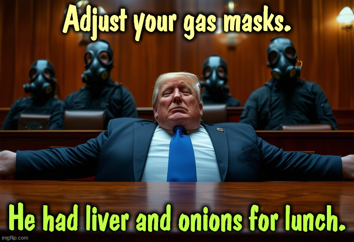 RUN! | Adjust your gas masks. He had liver and onions for lunch. | image tagged in trump,courtroom,sleep,gas | made w/ Imgflip meme maker