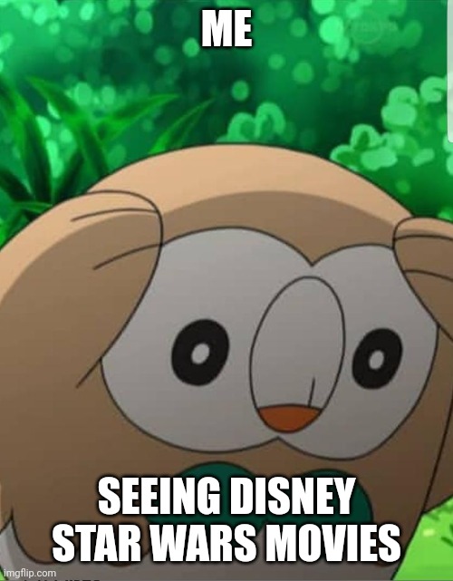 Rowlet Pokemon Meme | ME; SEEING DISNEY STAR WARS MOVIES | image tagged in rowlet pokemon meme | made w/ Imgflip meme maker